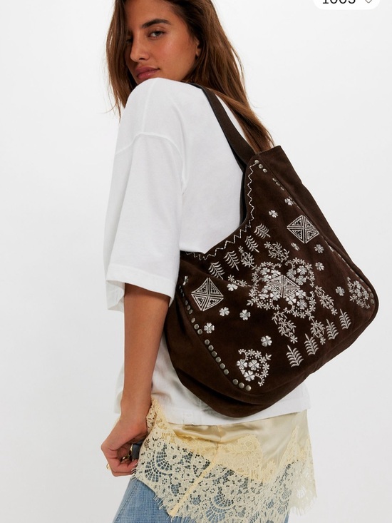 Free People Handbags - Free People Brown Suede Embroidered Hobo Bag